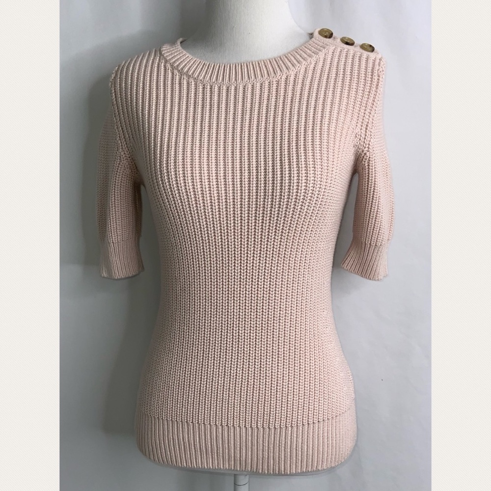 Talbots Nude Short Sleeve Cable Knit Sweater XS